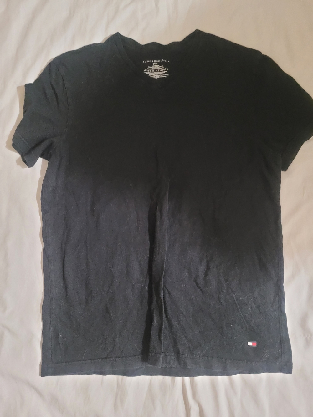 Tommy Hilfiger Men’s Black V-Neck Tee with Flag Detail